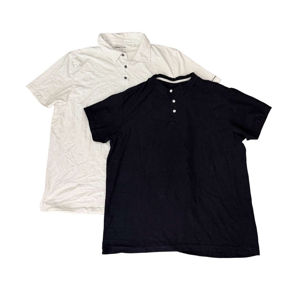 Lot of 2 Kenneth Cole Polo and Henley Shirts Mens Large White Navy Casual Office